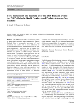 Coral Recruitment and Recovery After the 2004 Tsunami Around the Phi Phi Islands (Krabi Province) and Phuket, Andaman Sea, Thailand