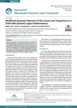 Multifocal Avascular Necrosis of the Lunate and Triquetrum in a Child