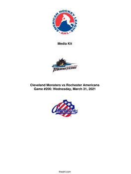 Media Kit Cleveland Monsters Vs Rochester Americans Game #206