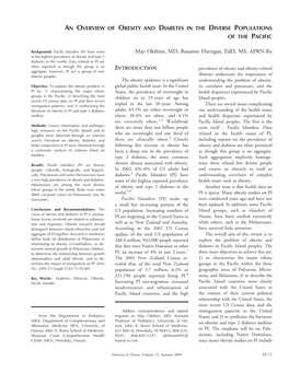 AN OVERVIEW of OBESITY and DIABETES in the DIVERSE POPULATIONS of the PACIFIC May Okihiro, MD