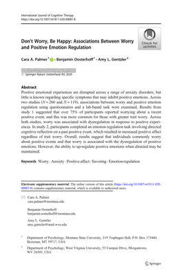 Associations Between Worry and Positive Emotion Regulation