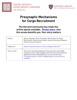 Presynaptic Mechanisms for Cargo Recruitment