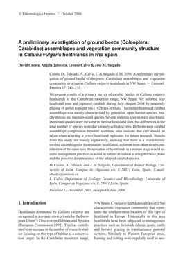 Coleoptera: Carabidae) Assemblages and Vegetation Community Structure in Calluna Vulgaris Heathlands in NW Spain