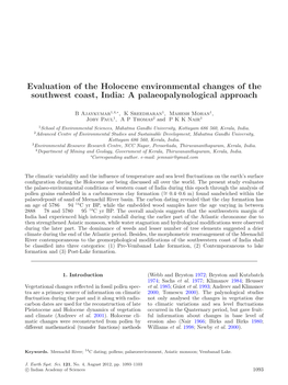 Evaluation of the Holocene Environmental Changes of the Southwest Coast, India: a Palaeopalynological Approach