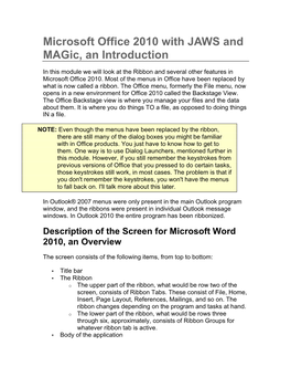 Microsoft Office 2010 with JAWS and Magic, an Introduction