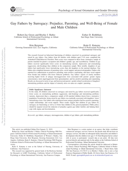 Gay Fathers by Surrogacy: Prejudice, Parenting, and Well-Being of Female and Male Children