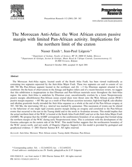 The Moroccan Anti-Atlas: the West African Craton Passive Margin with Limited Pan-African Activity