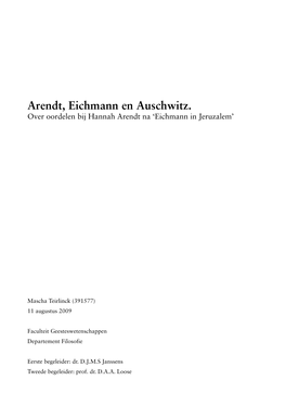 Over Oordelen Bij Hannah Arendt Na 'Eichmann in Jeruzalem'
