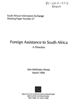 Foreign Assistance to South Africa,: a Directory