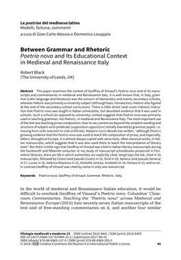 Between Grammar and Rhetoric Poetria Nova and Its Educational Context in Medieval and Renaissance Italy