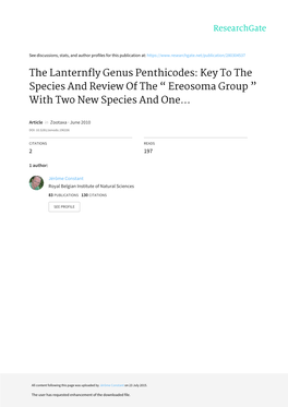 Zootaxa, the Lanternfly Genus Penthicodes