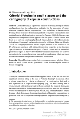 Criterial Freezing in Small Clauses and the Cartography of Copular Constructions