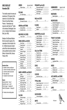 Cross Ranch State Park Bird Checklist