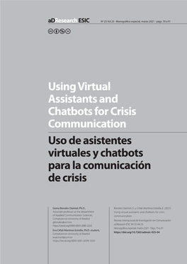 Using Virtual Assistants and Chatbots for Crisis Communication Uso De Asistentes Virtuales Y Chatbots Para La Comunicación De Crisis