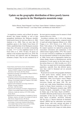 Update on the Geographic Distribution of Three Poorly Known Frog Species in the Mantiqueira Mountain Range