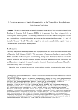 A Cognitive Analysis of Metrical Irregularities in the Ὥσπερ Ξένοι