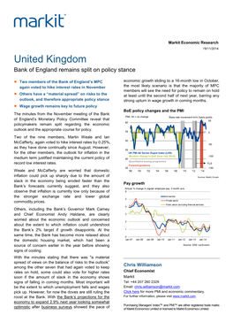 United Kingdom Bank of England Remains Split on Policy Stance