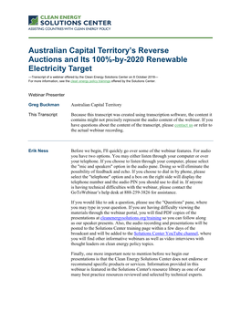 Australian Capital Territory's Reverse