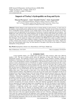 Impacts of Turkey's Hydropolitic on Iraq and Syria