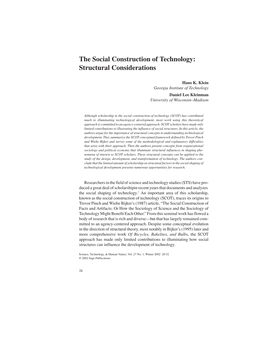 The Social Construction of Technology: Structural Considerations