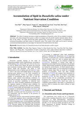 Accumulation of Lipid in Dunaliella Salina Under Nutrient Starvation Condition