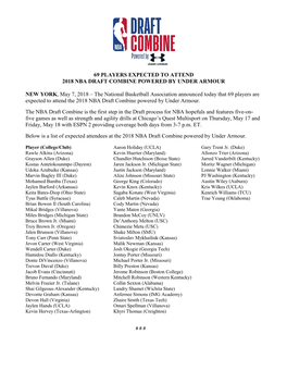 69 Players Expected to Attend 2018 Nba Draft Combine Powered by Under Armour