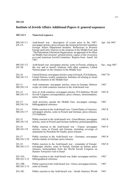 Institute of Jewish Affairs Additional Papers 4: General Sequences