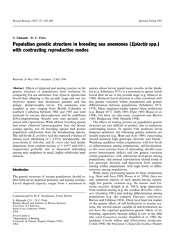 Population Genetic Structure in Brooding Sea Anemones (Epiactis Spp.) with Contrasting Reproductive Modes