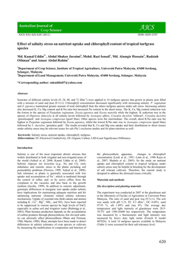 Nutrient Uptake Responses of Tropical Turfgrass Species to Salinity Stress
