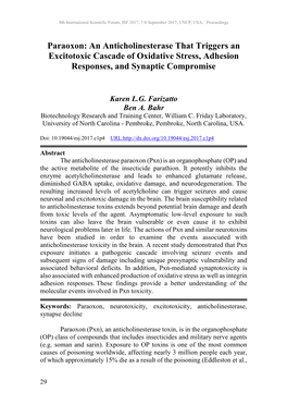 Paraoxon: an Anticholinesterase That Triggers an Excitotoxic Cascade of Oxidative Stress, Adhesion Responses, and Synaptic Compromise