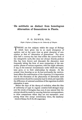 On Antithetic As Distinct from Homologous Alternation of Generations in Plants