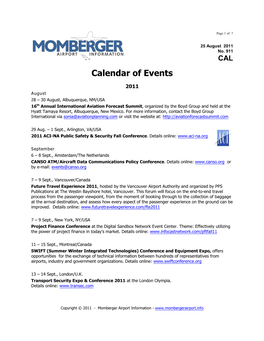 Calendar of Events