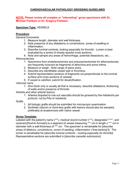 Cardiovascular Pathology Grossing Guidelines Note