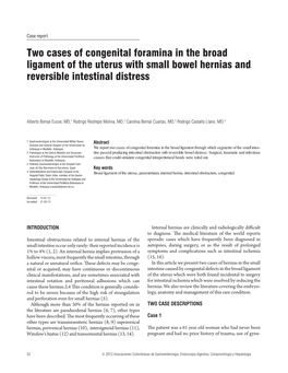 Two Cases of Congenital Foramina in the Broad Ligament of the Uterus with Small Bowel Hernias and Reversible Intestinal Distress