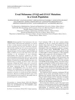 Uveal Melanoma: GNAQ and GNA11 Mutations in a Greek Population