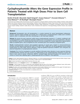 Cyclophosphamide Alters the Gene Expression Profile in Patients Treated with High Doses Prior to Stem Cell Transplantation