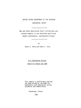 Map and Table Describing Fossil Collections and Related Samples in the Ketchikan and Prince Rupert Quadrangles, Southeastern Alaska