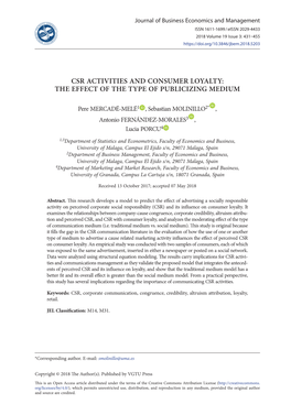 Csr Activities and Consumer Loyalty: the Effect of the Type of Publicizing Medium