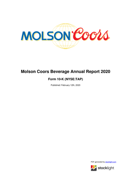 Molson Coors Beverage Annual Report 2020