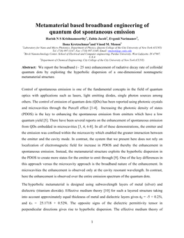 Metamaterial Based Broadband Engineering of Quantum Dot