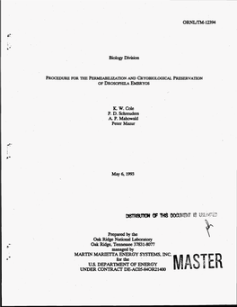 Biology Division of DROSOPHILA Prepared by the Oak Ridge