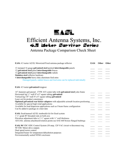 Efficient Antenna Systems, Inc. 4.5 Meter Survivor Series Antenna Package Comparison Check Sheet