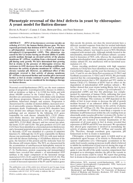 A Yeast Model for Batten Disease