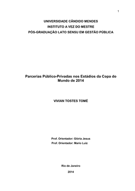 Parcerias Público-Privadas Nos Estádios Da Copa Do Mundo De 2014