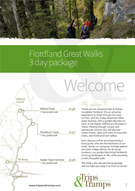 Fiordland Great Walks 3 Day Package Welcome