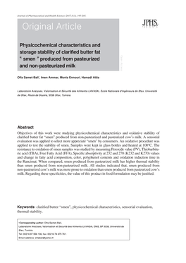 Physicochemical Characteristics and Storage Stability of Clarified Butter