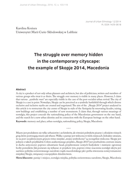 The Struggle Over Memory Hidden in the Contemporary Cityscape: the Example of Skopje 2014, Macedonia103