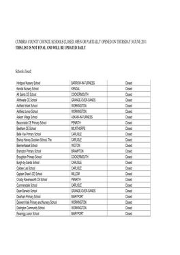Updated Schools Closures List 29Th June 2011
