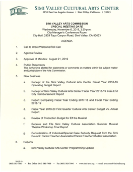 Simi Valley Arts Commission November 6, 2019 Agenda Packet