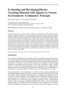 Evaluating and Developingphysics Teaching Material with Algodoo In